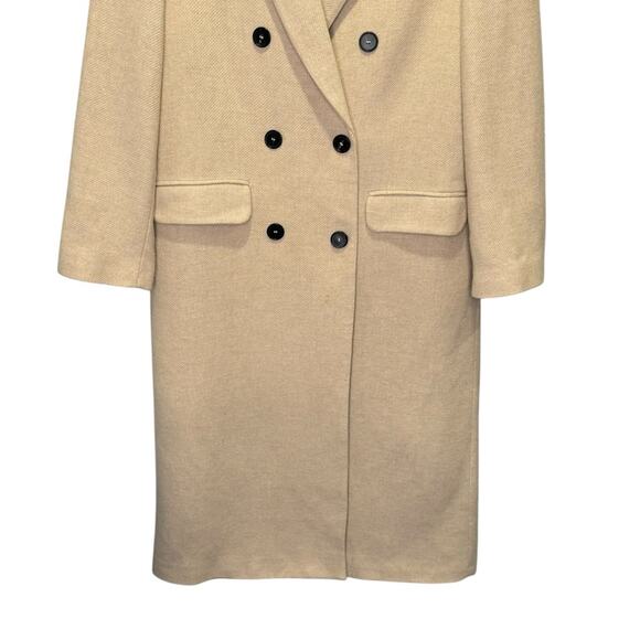 Zara Wool Blend Double Breasted Classic Straight Cut Beige Coat Small - Picture 5 of 12